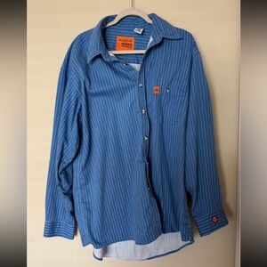Wrangler FR Riggs Workwear XL Flame Resistant Blue Striped Work Shirt Western